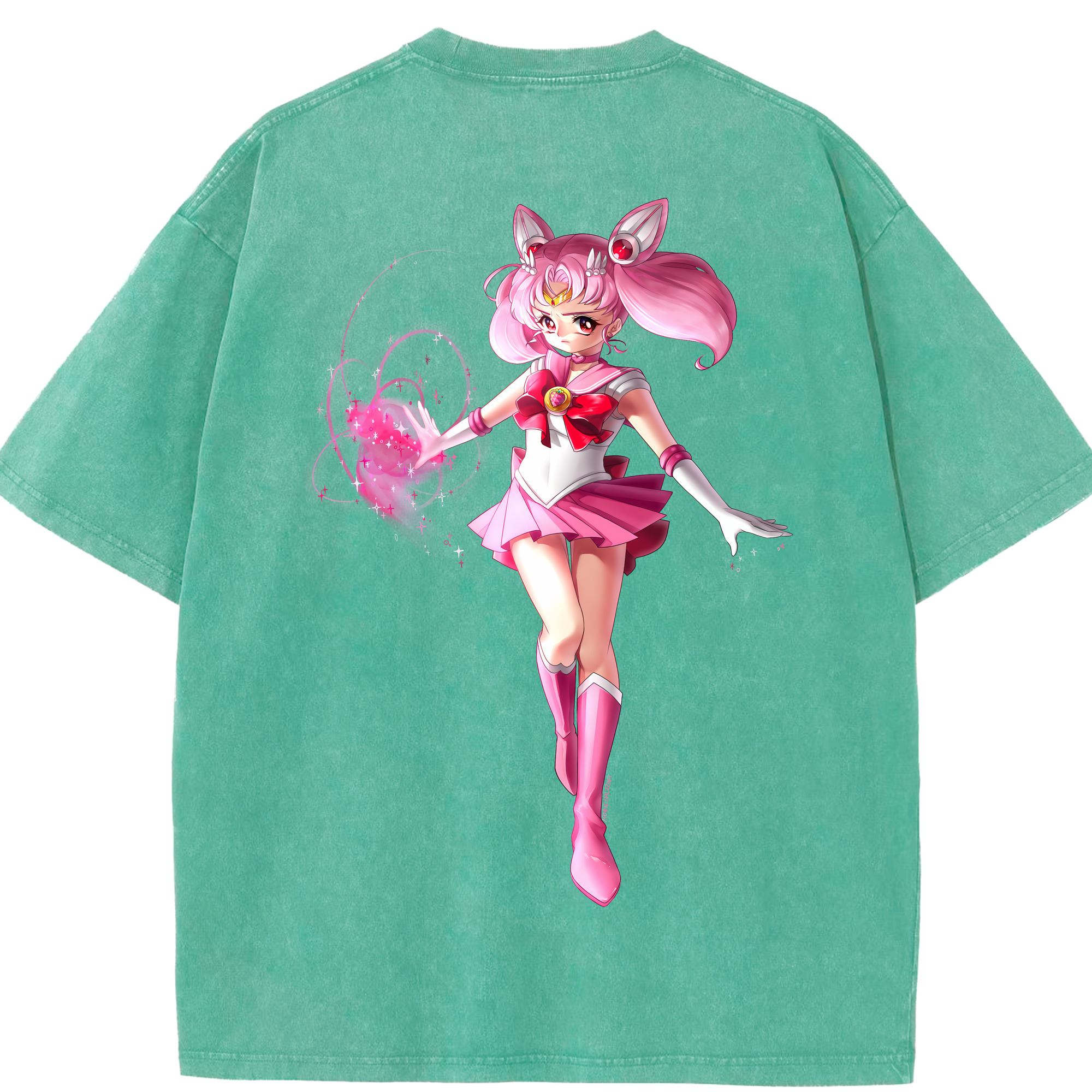 （画像用） 美少女戦士セーラームーン ちびうさ Sailor Moon Chibiusa Tsukino Usagi Small Lady Serenity 綿100% ヴィンテージ風 半袖Tシャツ（背面プリント）